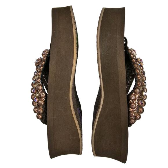 GYPSY SOULE Brown Flip-flops Gold Crystal Swarovski Rhinestone Metallic size 8 - Picture 7 of 11